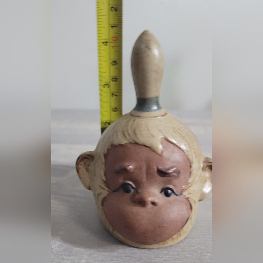 Japan 3-DMonkey Bonobo Chimpanzee Uctci Stoneware Animal Dinner Bell Pottery Vtg - Picture 3 of 5